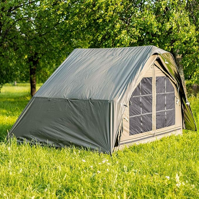 Panda Inflatable Tents for Camping with Stove Jack, Canvas Blow Up, Easy Setup Inflatable Tent, Waterproof Hot Inflatable Outdoor House, Casa de Campaña with Hand Pump