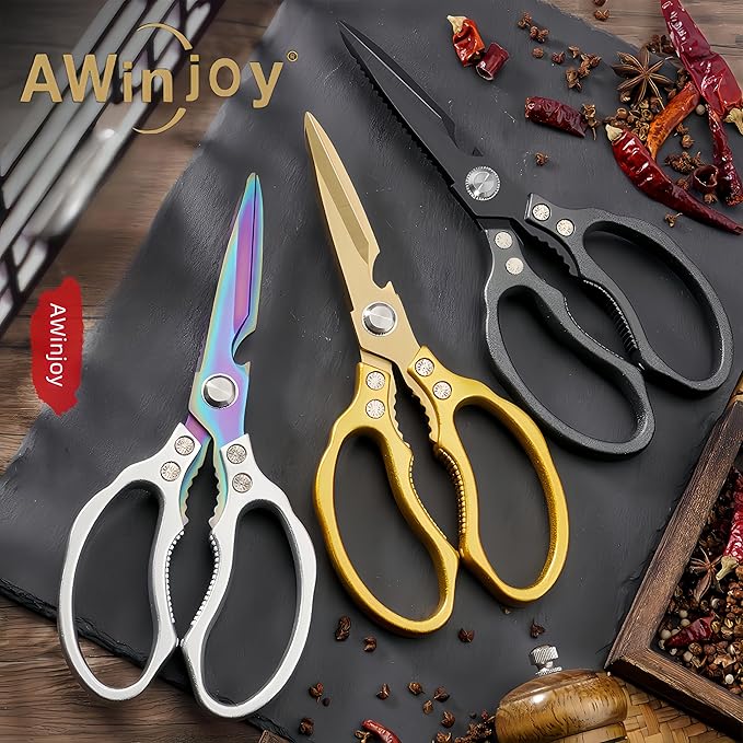 Heavy Duty Sharp Kitchen Scissors - Dishwasher Safe Black Cooking Shears for Meat, Chicken, Fish, Poultry, Herb, Bread (All Black)