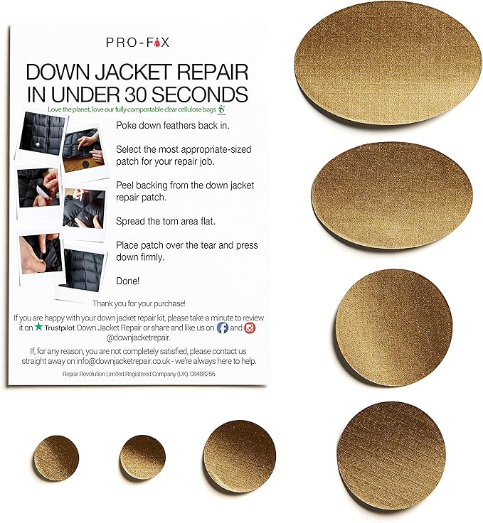 Self-Adhesive Waterproof Repair Patch Kit - 30-Second Fix for Down Jackets, Tents, Sleeping Bags, Backpacks, Outdoor and Camping Gear - Pre-Cut Nylon, Multiple Colors (Gold)