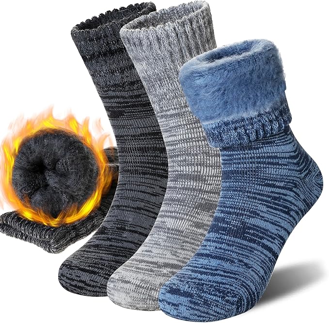 Women Heated Socks Ski Winter Thermal Hiking Snowboarding Thick Boot Insulated Socks 3 Pairs
