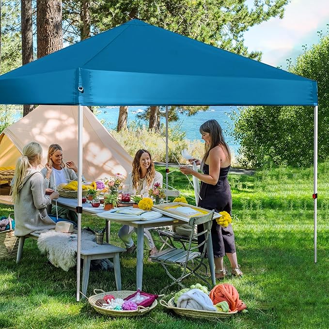 Pop Up Canopy 8X8 FT,Portable Sun Instant Shelter w/Backpack Bag,Waterproof,Adjustable Straight Leg Heights Canopies,Outdoor Tents for Parties,Camping,Commercial Event,Lake Blue