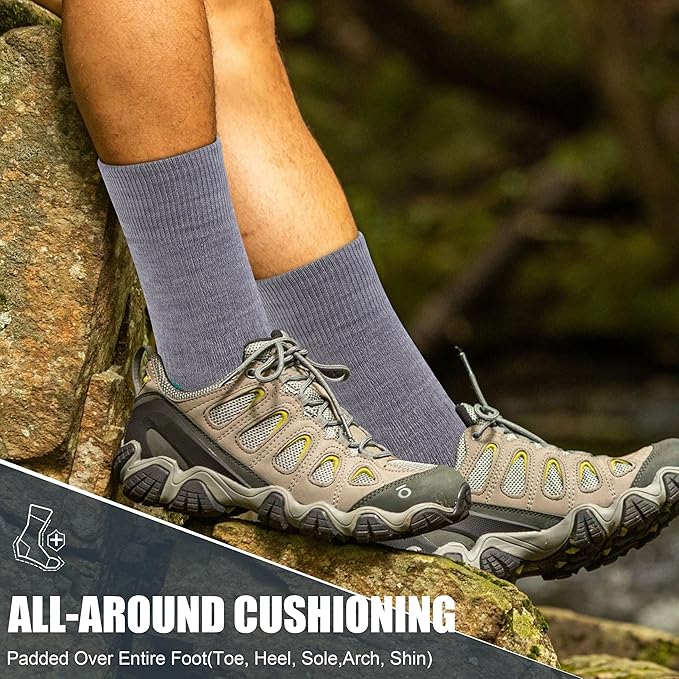 ZEAL WOOD Merino Wool Crew Hiking Socks for Women And Men with Full Cushion Moisture Wicking Walking Work Boot Socks