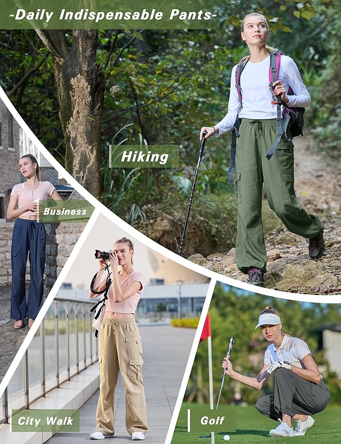 Women's Cargo Hiking Pants Lightweight Casual Quick Dry Straight Leg Camping Travel Pant for Work Golf with Multi-Pocket