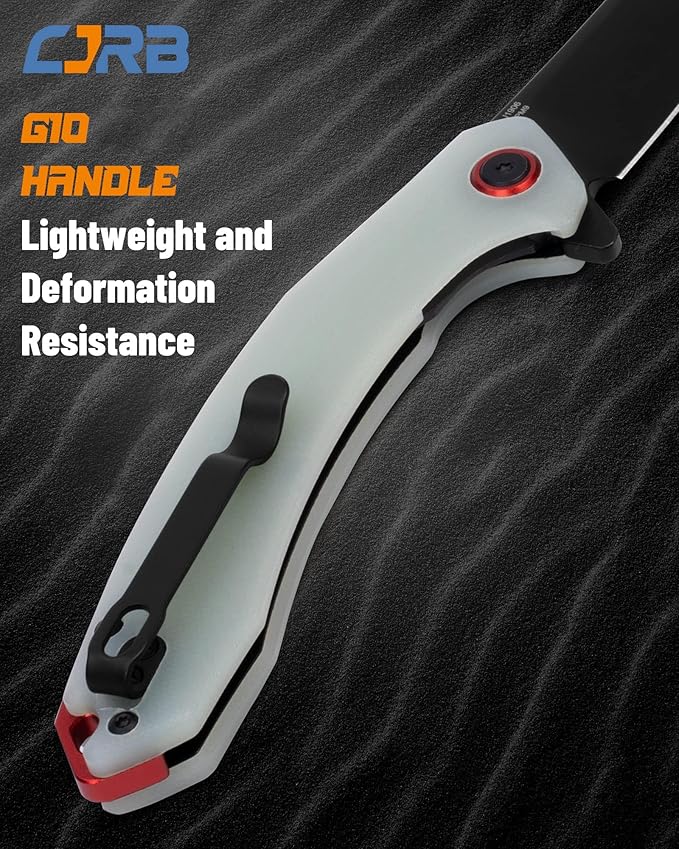 CJRB Folding Pocket Knife with AR-RPM9 Steel Blade and G10 Handle for Men Outdoor, Camping Gobi(J1906B) Natural Green