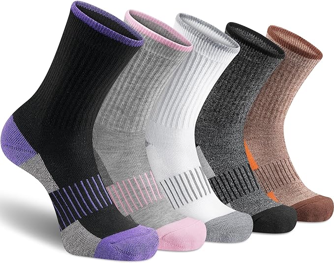 Gonii Women Socks Hiking Running Thick Cushion Athletic Crew Socks 5-Pair