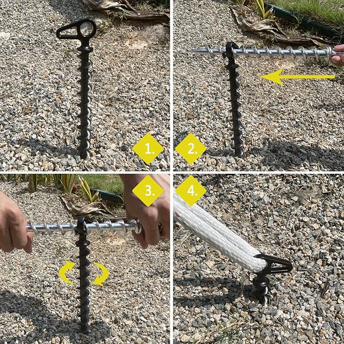 11" Aluminum Screw-in Ground Anchors - Heavy Duty Metal, Non-Rust Spiral Tent Stakes for High Wind, Grass, Sand, Camping, Canopies, Trampolines & Outdoor Securing