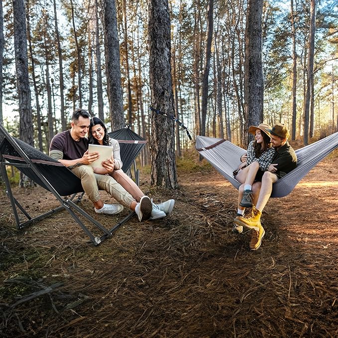 Tranquillo Universal Hammock with Stands Electro Static Coated Steel, Adjustable Foldable Hammock Stand with 2 Layered Polyester Net and Carry Bag for 2 Persons (Combo - Black)