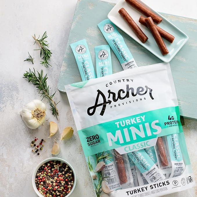 Country Archer Mini Turkey Jerky Sticks - All Natural Turkey Sticks, Meat Snack for People, Gluten Free, Keto Protein Snack, Rosemary Flavor - 0.5 oz (Pack of 12)