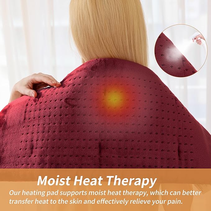 Massaging Weighted Heating Pad for Back Pain Relief,Heating Pads for Neck, Shoulder,Cramp,Portable Heated Pad with 3 Heat Settings & 6 Massage,18 Relaxing Combinations,Auto Off,12"*24",Wine Red