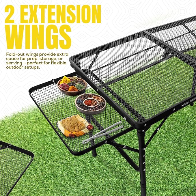 Foldable Outdoor Grill Table with Extension Boards - Support up to 88 lbs, Portable Camping Table for Beach, BBQ and RV