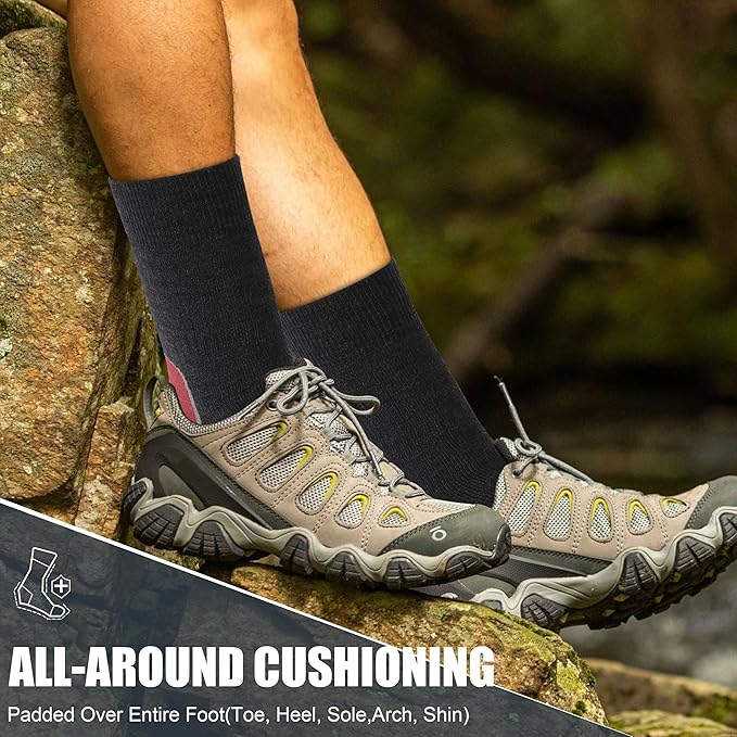 ZEAL WOOD Merino Wool Crew Hiking Socks for Women And Men with Full Cushion Moisture Wicking Walking Work Boot Socks