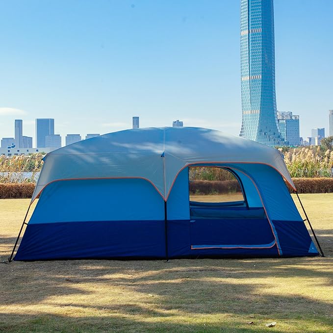 KTT Extra Large Tent 6-10-12-14 Person(A),Family Cabin Tents,2 Rooms,3 Doors and 3 Windows with Mesh,Straight Wall,Waterproof,Double Layer,Big Tent for Outdoor,Picnic,Camping,Family Gathering