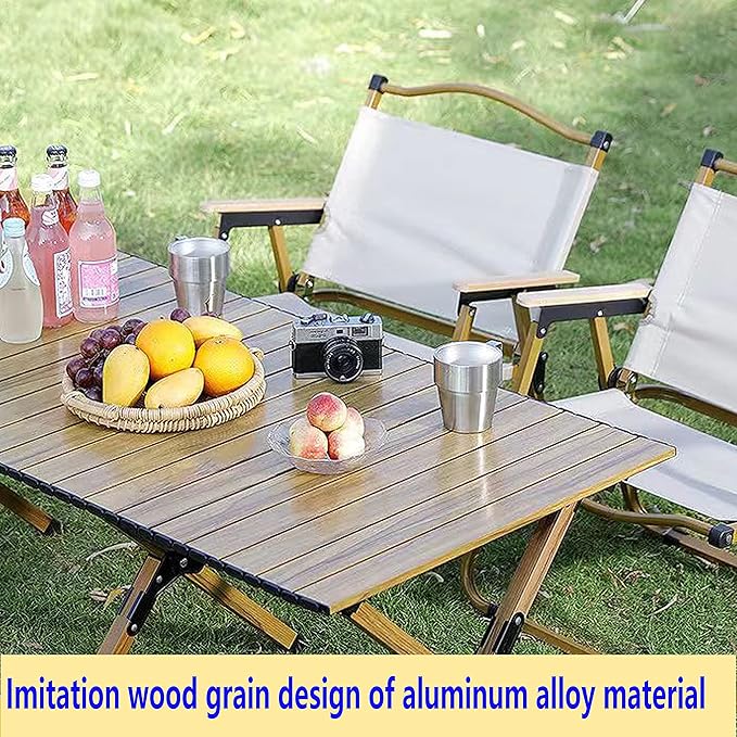 2FT Folding Camping Table, Small Lightweight Picnic Table with Roll Up Table Top, Aluminum Foldable Outdoor Table with X-Shaped Frame, Square Portable Table for Beach, Party, Patio, Outside (Brown)