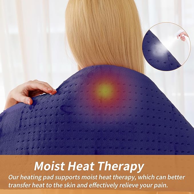 Massaging Weighted Heating Pad for Back Pain Relief,Heating Pads for Neck, Shoulder,Cramp,Portable Heated Pad with 3 Heat Settings & 6 Massage,18 Relaxing Combinations,Auto Off,20"*24",Dark Blue