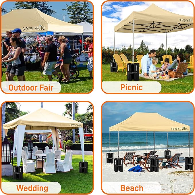 SereneLife Pop Up Canopy Tent 10x20 - Commercial Instant Shelter Foldable/Collapsible Sun Shade Canopy Pop Up Tent w/Waterproof Tent Top, Portable Carry Bag & Sand Bag - SereneLife SLGZ20K (Khaki)