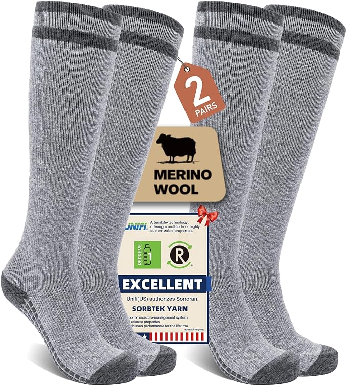 Merino Wool Compression Socks for Women Men (2/3 Pairs) Knee High Winter Thermal Thick Warm for Nurse Pregnant Travel