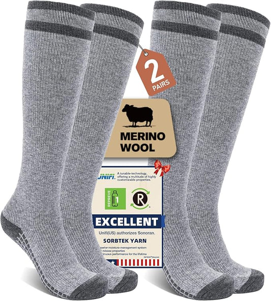 Merino Wool Compression Socks for Women Men (2/3 Pairs) Knee High Winter Thermal Thick Warm for Nurse Pregnant Travel