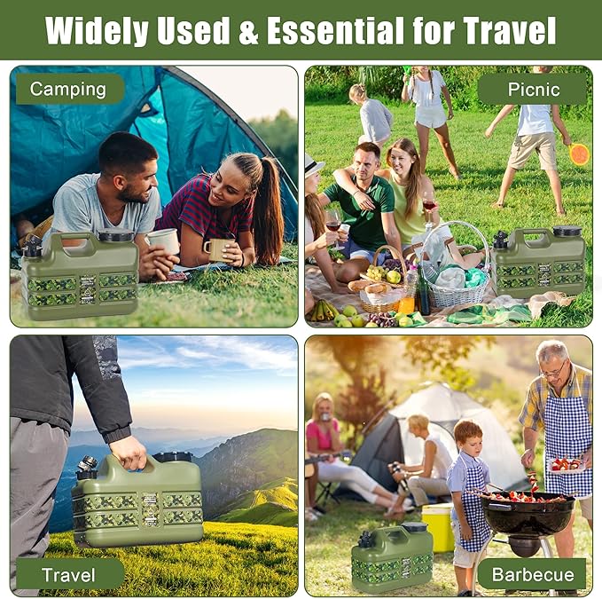 ASIEIT 3 Gallon/5 Gallon Water Jug with Spigot, Portable Water Tank BPA Free, Leak-Proof Water Containers for Camping Water Storage Containers for Emergency Outdoor Hiking Picnic, Green/Yellow/White
