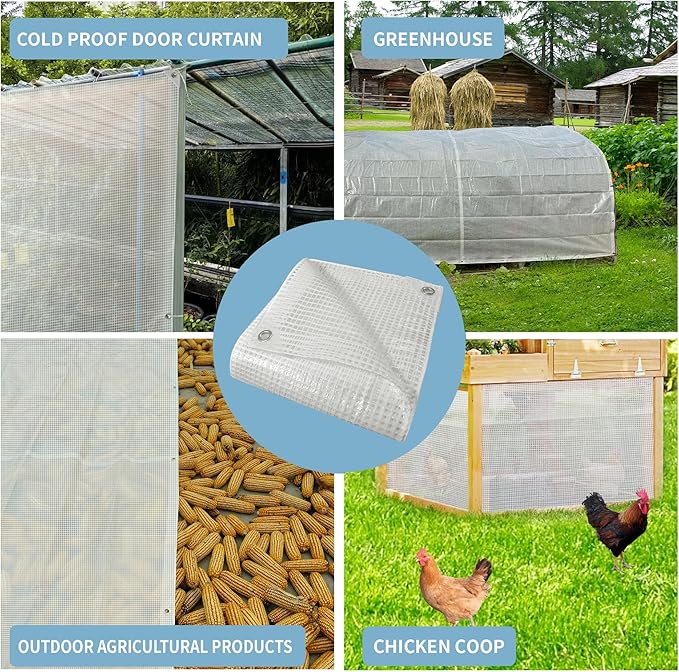 TARPAL 3'x6' Clear White Tarp Heavy Duty Waterproof 12mil with Grommets or Zip Ties for Small Greenhouse for Outdoors Garden,Farm,Chicken Coops