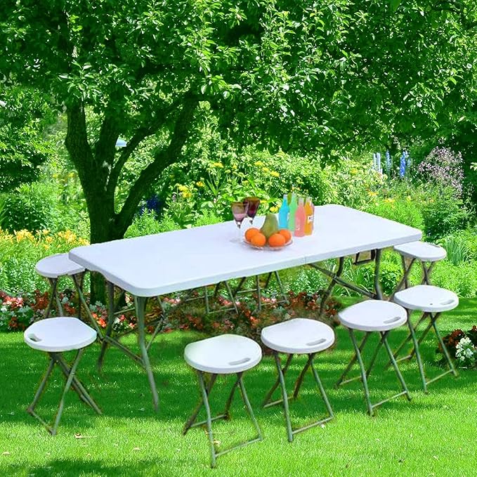 Plastic Folding Table, 6 FT Folding Table, Plastic Portable Tables for Dining Parties Card Picnic Camping, Granite White