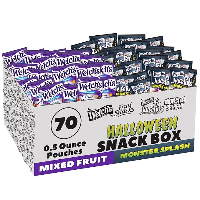 Welch’s Fruit Snacks Mixed Fruit Halloween & Juicefuls Monster Splash Variety Pack, Great for Trick or Treating, 0.5oz (Pack of 70ct)