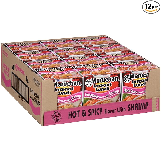 Maruchan Instant Lunch Hot & Spicy Shrimp, Ramen Noodle Soup, Microwaveable Meal, 2.25 Oz, 12 Count