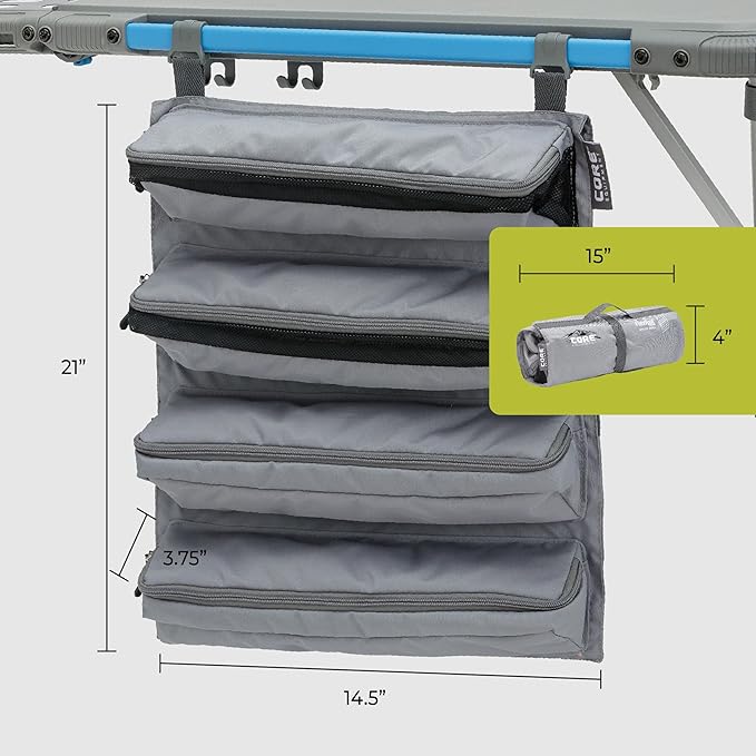 CORE Hanging Organizer | Fits The 4 Foot Outdoor FlexRail Camp & Cook Table | Portable for Beach, Picnic, Backyards, BBQ, Tailgate, Patio, and Party