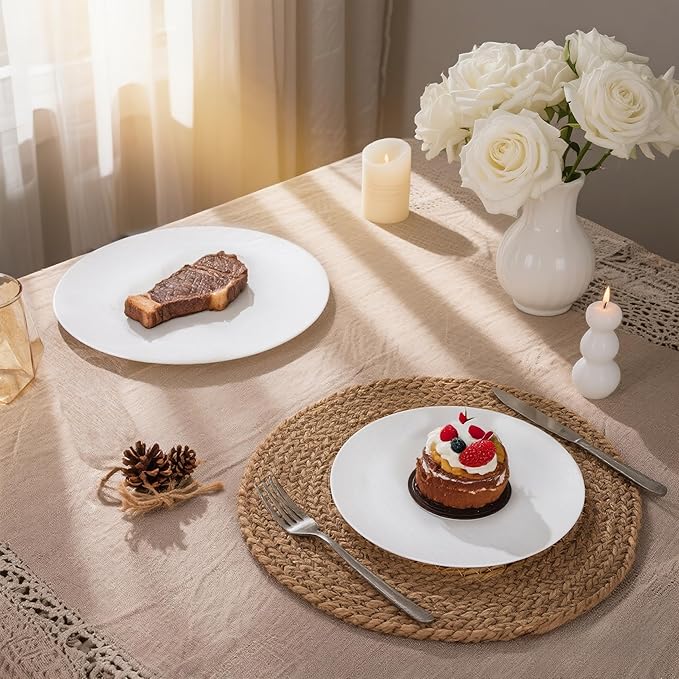 WONDERFUL 32pcs White Plastic Plates Reusable Unbreakable Dinnerware Set Dishes Set Dishwasher Safe Outdoor Wedding Plates Includes:16 Dinner 10" and 16 Dessert Plate 7.3" Ideal for BBQ Camping Picnic