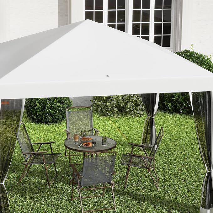 Outsunny 10' x 10' Pop Up Canopy Tent with Netting, Instant Gazebo, Screen House Room with Carry Bag, Height Adjustable, for Outdoor, Garden, Patio, Camping, Cream White