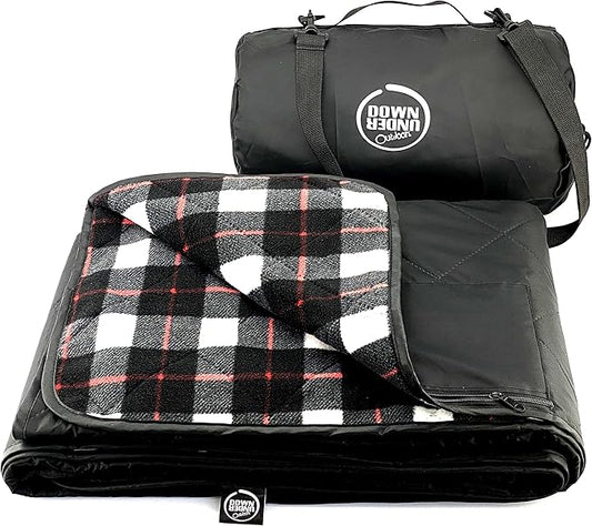 DOWN UNDER OUTDOORS Large Waterproof Windproof Extra Thick 350 GSM Quilted Fleece, or Sherpa Stadium Blanket