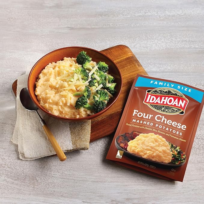 Idahoan Four Cheese Mashed Potatoes Family Size, 8 oz Pouch (Pack of 8)
