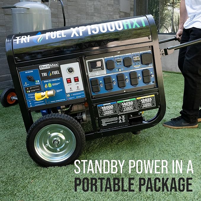 DuroMax XP15000HXT 15,000 Watt Tri Fuel Portable Home Power Backup HXT Generator w/CO Alert