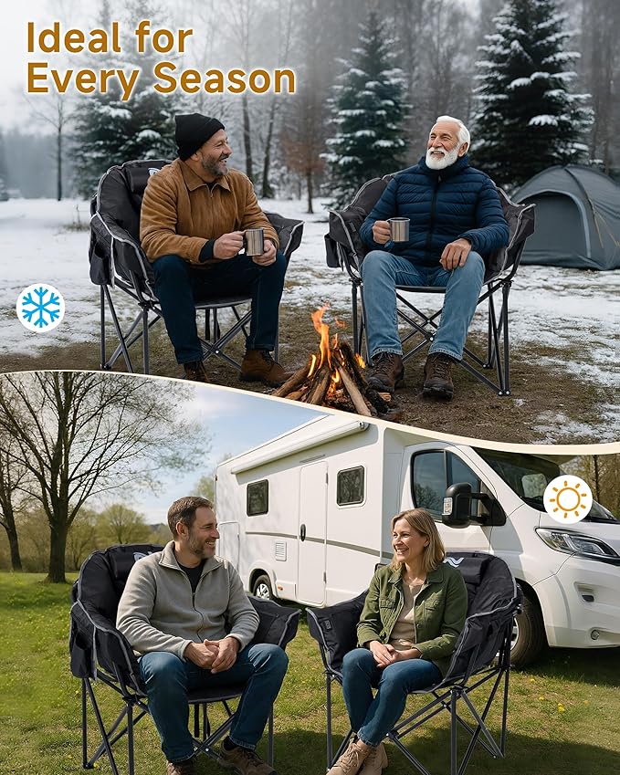 Slsy Heated Camping Chair with Headrest Pad, Oversized Heated Chair Outdoor Sports, Heated Camp Chair Seat Supports 500 lbs, Heating Folding Chair for Camping, Patio, Picnic