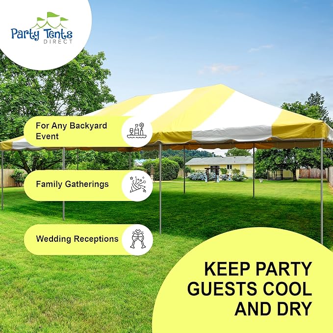 Party Tents Direct 20x30 Canopy Tent - Steel Frame - Outdoor Gazebo Pavilion Sun Shade Camping Shelter - Yellow Vinyl Heavy Duty Waterproof Tent Cover - Event Tents for Parties Wedding