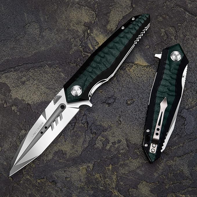 folding pocket knife with 4in d2 tool steel blade,liner lock g10 handle,edc camping hunting knives with clip for men and women (green)