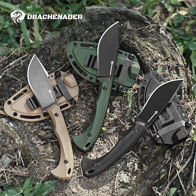 Survival Knife with Fire Starter L-Y, 7.68" Tactical Small Fixed Blade EDC Knife for Men, Full Tang, Stonewashed Black Blade & Black Handle