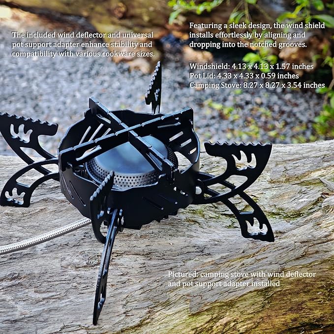 Foldable Camping Stove, Portable Windproof Gas Stove with 3 Gas Canister Converters - Compact Outdoor Cooker for Hiking Backpacking, Includes EVA Carrying Case, Wind Shield & Pot Support (Black)