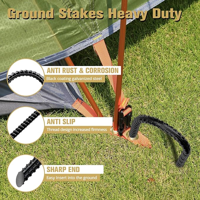 Trampoline Stakes High Wind - Heavy Duty 12 Inch U Shaped Ground Anchors - Galvanized Steel Rebar Stakes for Outdoor Camping Tent Fence Garden Decorations(4 Pack Black)