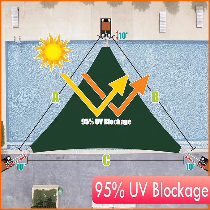ColourTree Super Ring 20' x 36' x 41.19' Green Right Triangle Customized Size Sun Shade Sail,Commercial Grade Canopy, Reinforced Corners & Edges, 260 GSM Fabric Heavy Duty -3 Years Warranty