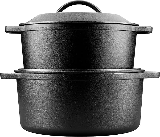 Pre-Seasoned Cast Iron Dutch Oven with Lid, Round and Dual Handles, for Stovetop, Camping, Grill, Induction, Electric, Black, 4.5qt