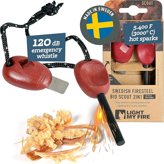 Light My Fire Flint Fire Starter Ferro Rod Survival Tool Scout — Fire Steel Bushcraft Gear — Flint and Steel Magnesium Fire Starter Kit — 2-in-1 Fire Starters for Campfires — 3,000 Strikes