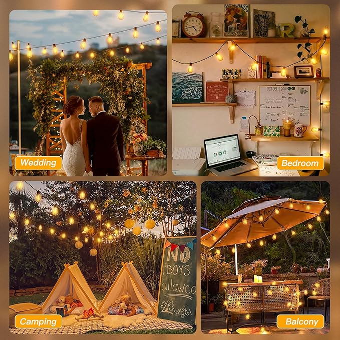 Ollny S11 Outdoor String Lights with Remote, 30 FT 3 Modes Dimmable Timers Waterproof Connectable Patio Lights, 15+1 LED Spare Bulb Dusk to Dawn Hanging Light for Indoor Porch Balcony Cafe