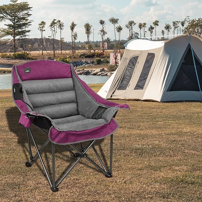 Northroad Oversized XL Padded Camping Chair w/Cell Phone Holder, Large Camp Lounge Chair, Foldable Lawn Chair w/Cup Holder,Carry Bag for Outdoor Hiking, Beach, Picnics, Heavy-Duty 400-lbs Capacity