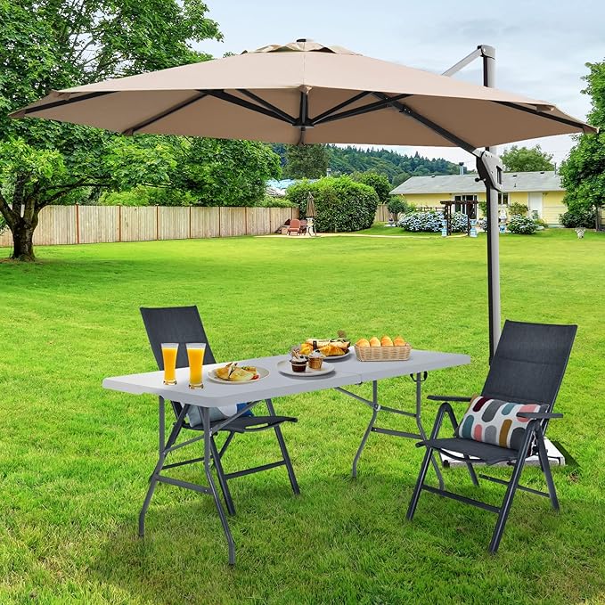 GYMAX 6FT Folding Tables, Portable Lightweight Camping Table with Carry Handle, Easy Fold Up Indoor/Outdoor Collapsible Table for Camp, Picnic, Patio (Basic White No Umbrella Hole)