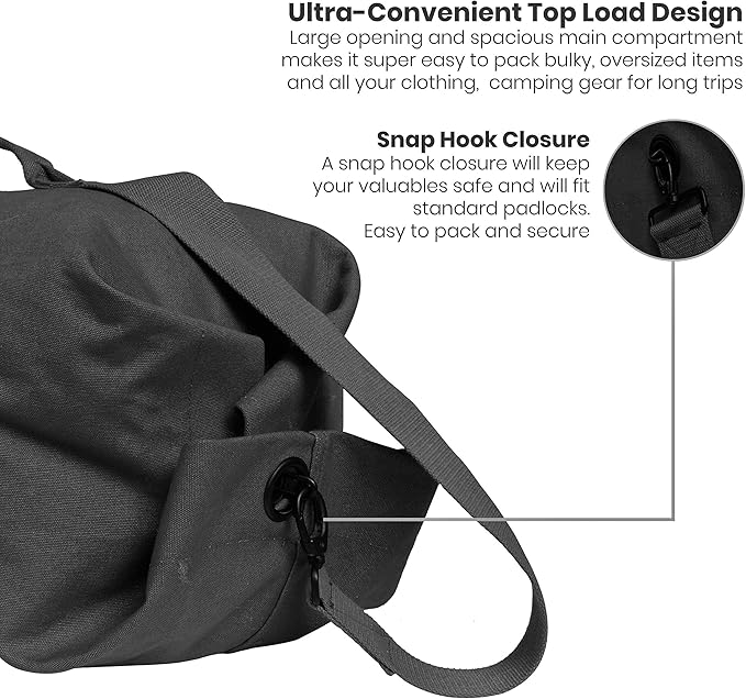WHITEDUCK 30"x50" (737L) Top Load Canvas Duffel Bag – Military-Grade, Tear-Proof & Weatherproof, Heavy Duty for Travel, Outdoors & Military Use, with Padlock Compatibility, 5 Colors