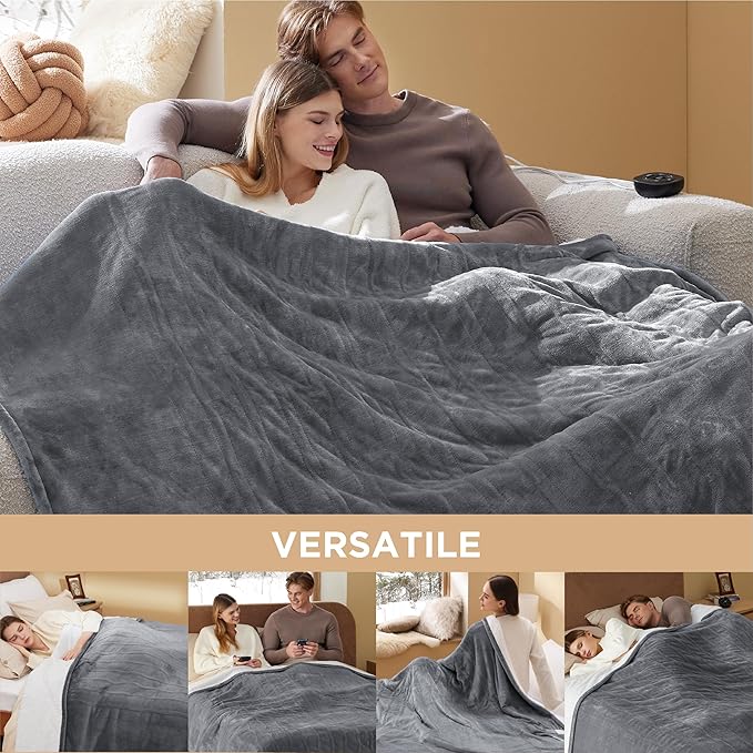 Bedsure Electric Blanket King Size - Dual Control Heated Blanket King Size, Fast Heating with 10 Time Settings & 10 Heat Settings, Warm Gift for Grandma (100x90 inches, Grey)