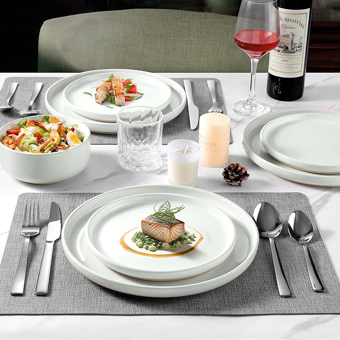 LIANYU 18-Piece Dinnerware Sets for 6, Stoneware Dinner Plates and Bowls, Kitchen Dining Dishes Set, Dishwasher & Oven Safe, Snowy White