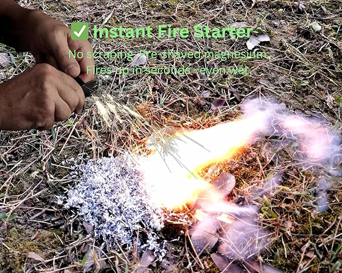 Fire Starter Kit โ 6 Magnesium Shaving Packs + Waterproof Windproof Matches in Metal Tin โ Emergency Fire Making Kit for Camping, Hiking, Survival, Prepping