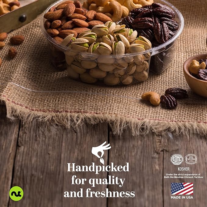 NUT CRAVINGS - Diwali Sweets Hamper Mixed Nuts Gift Basket + Heart Ribbon (4 Assortments) Food Arrangement, Healthy Snack Care Package, Food Assortments
