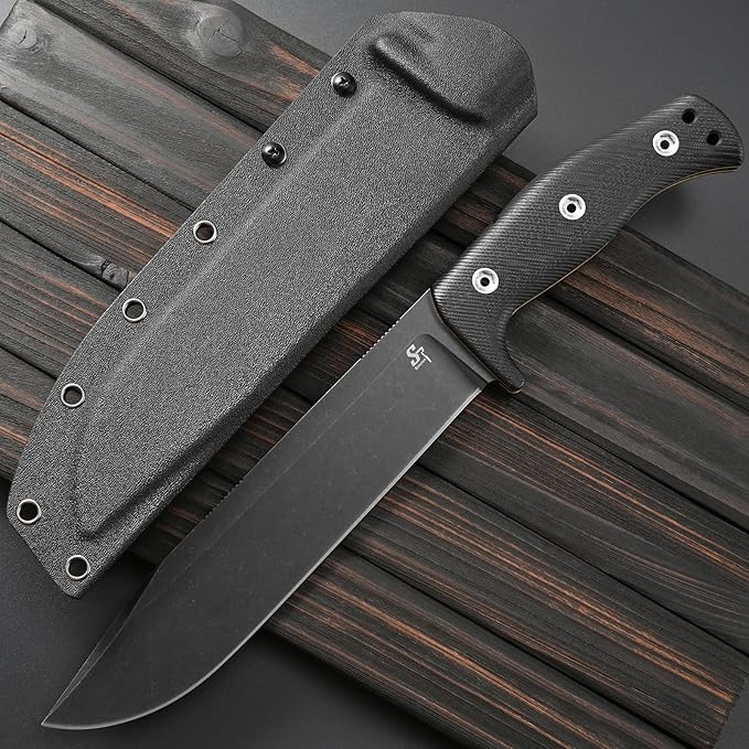 Sitivien ST12 Plus Fixed Blade Knife Sleipner Brushed Steel Blade G10 Handle Full Tang EDC Straight Knife for Camping Hunting Fishing(Black)